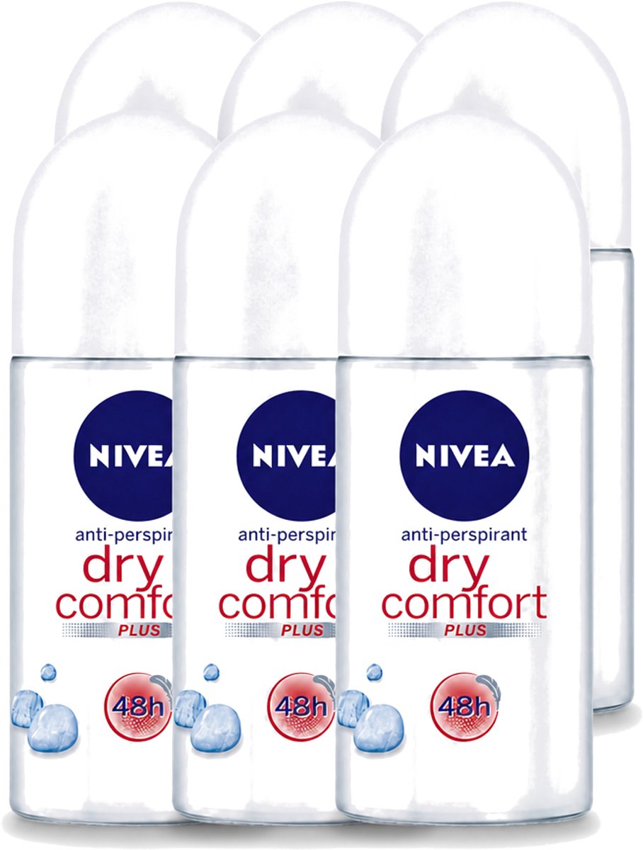 6 x Nivea - Deodorant - Roller - Dry Comfort - 48 Uur Lang Werkend - 50 ml - Voordeelverpakking - 6 stuks