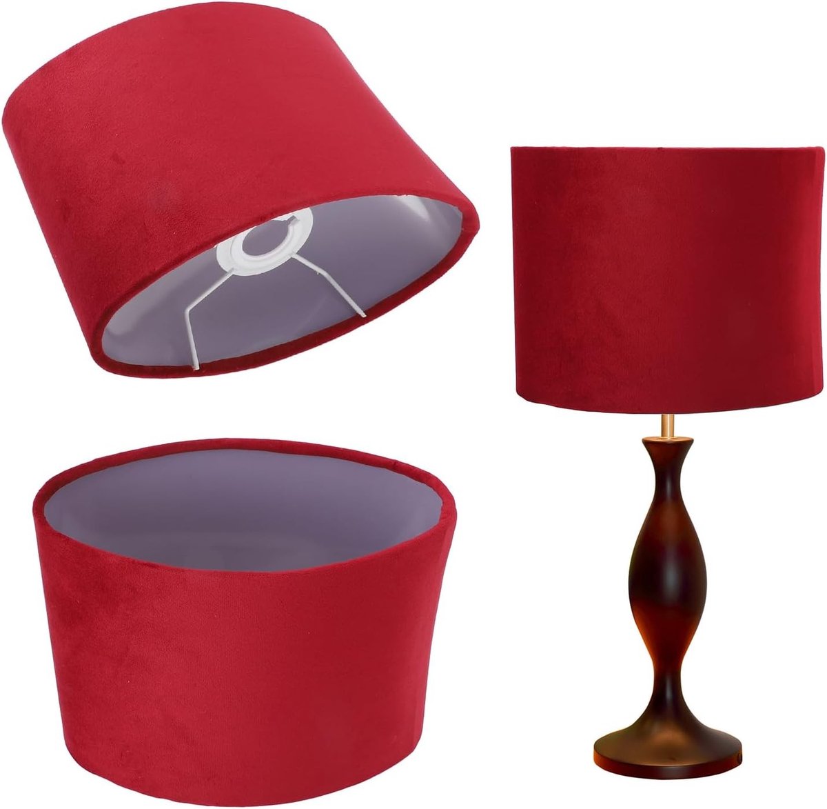 Moderne Ovale Lampenkappen van Stof, 4.9x9.1x7.1 Inch, Geschikt voor E27 E14 Fitting, Perfect voor Tafellampen en Vloerlampen in Rood