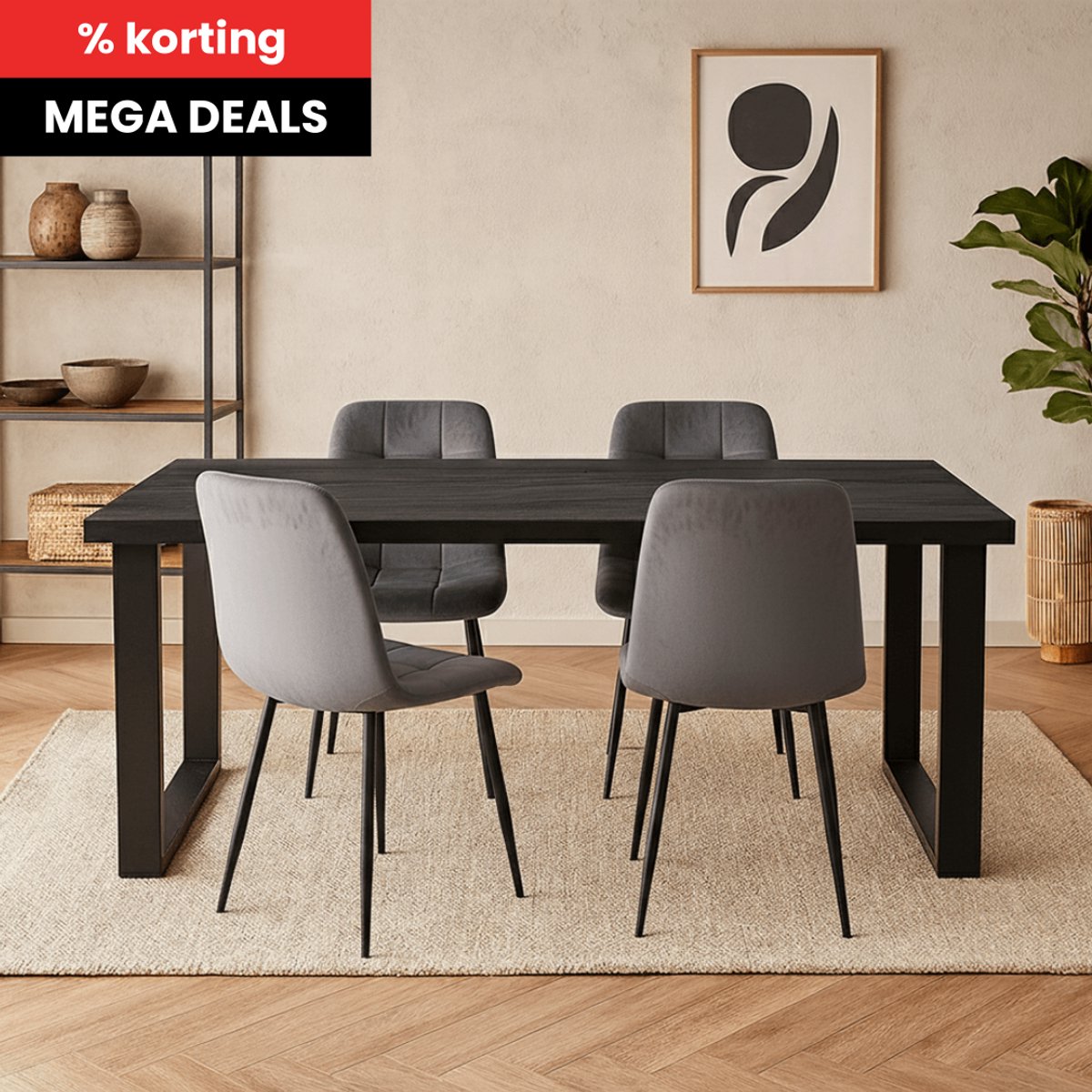 Mangohouten Eettafel Britt Black Rechthoek 180x100 cm Mahom Industrieel - Dinertafel van Mangohout & Metaal - Industriële Eettafel