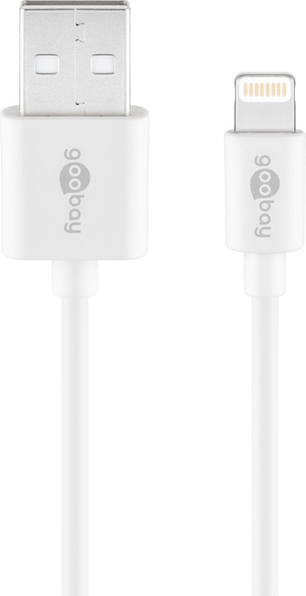 Goobay Lightning USB oplaad- en synchronisatiekabel, 3 m, wit, 12 W, 2,4 A, MFi kabel voor Apple iPhone/iPad
