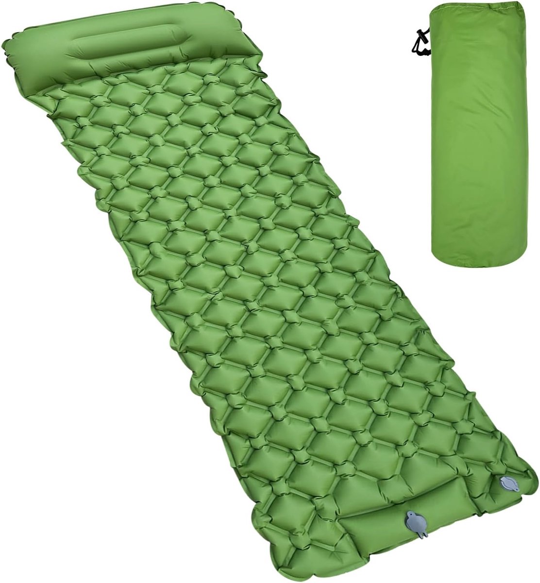 Isolatiemat, zelfopblazend, isolerende mat voor de camping, 5 cm, opblaasbaar luchtmatras, ultralichte slaapmat, campingmatras, met klein verpakkingsformaat en hoofdkussen voor