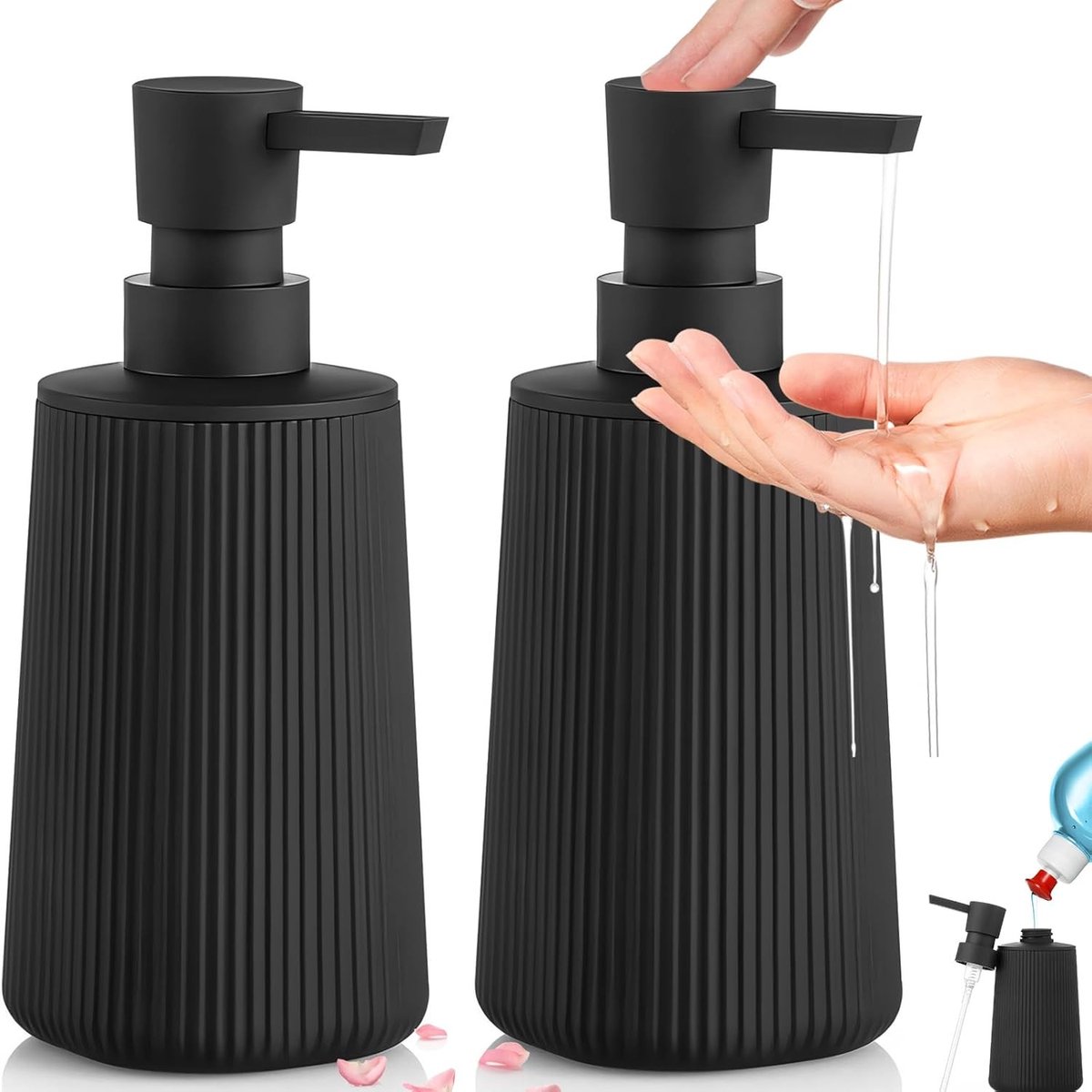 Set van 2 Herbruikbare 350ml Zeepdispensers met Pomp voor Vloeibare Zeep, Modern Ontwerp voor Keuken en Badkamer, Perfect voor Shampoo en Doucheschuim