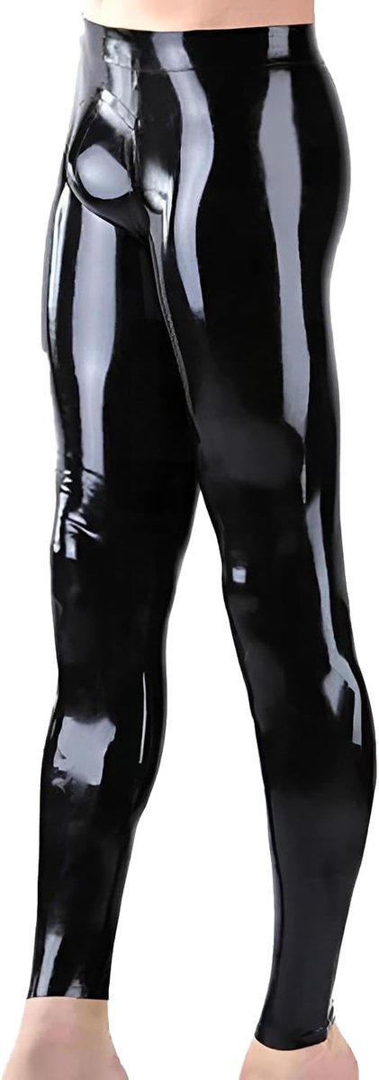 Rubberen Leggings voor Heren,Zwarte Latex Strakke Broek met Rits Handgemaakte Kleding