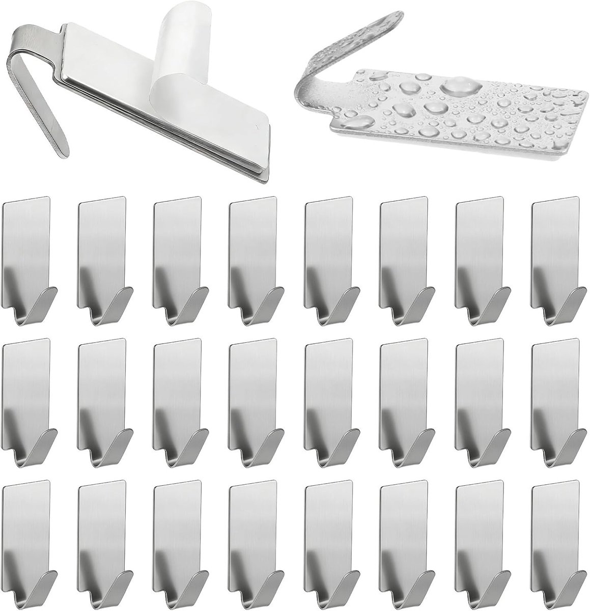 Set van 24 zelfklevende haakjes van roestvrij staal - Ideaal voor keuken, badkamer en kantoor - Geen boren nodig, eenvoudig te bevestigen