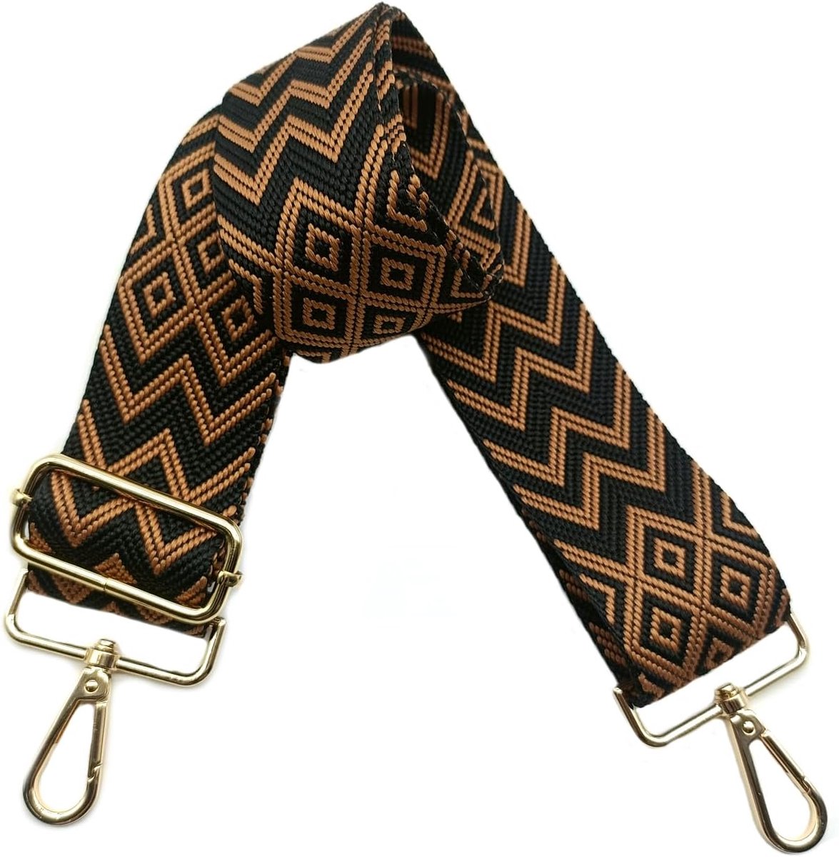Schouderriem voor tas, 5 cm breed, verstelbaar, verwisselbaar, met gouden gesp, voor dames, doe-het-zelf, accessoires (zwart/bruin), 11