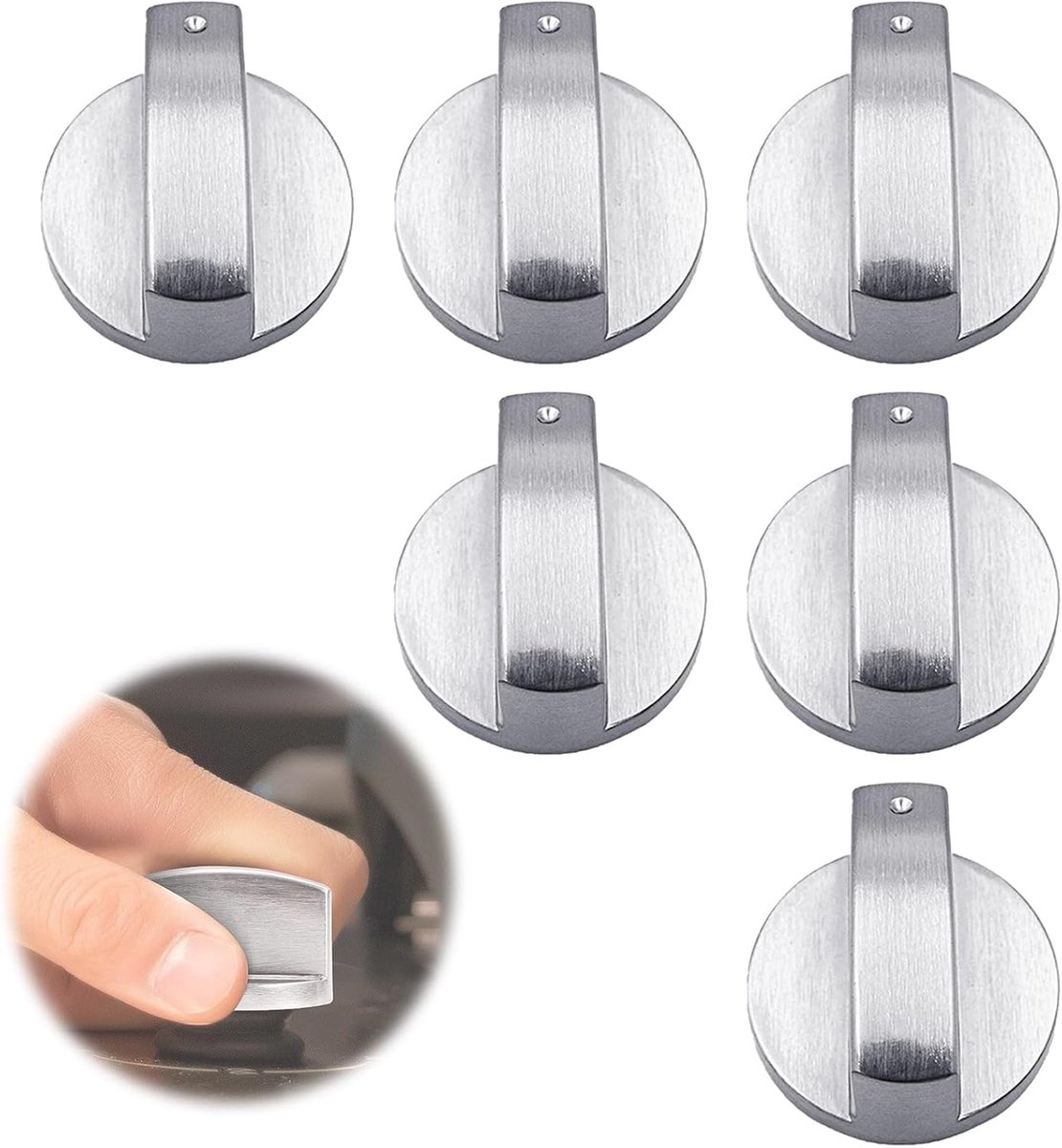 Knoppen voor fornuizen, keukenknoppen met 8 mm as, universeel voor gasfornuizen, kachels, zilver