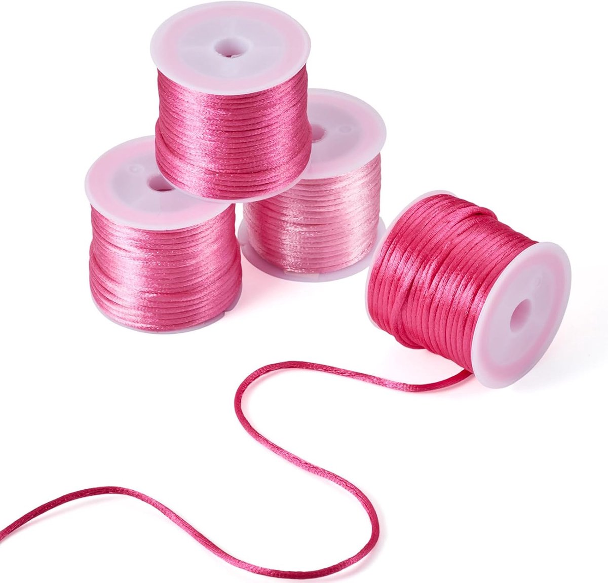4 Rolls Satijn Nylon Koord String 2Mm Roze Rattail Macrame Cord Kralen Draad Voor Chinese Knopen Armband Ketting Sieraden Maken