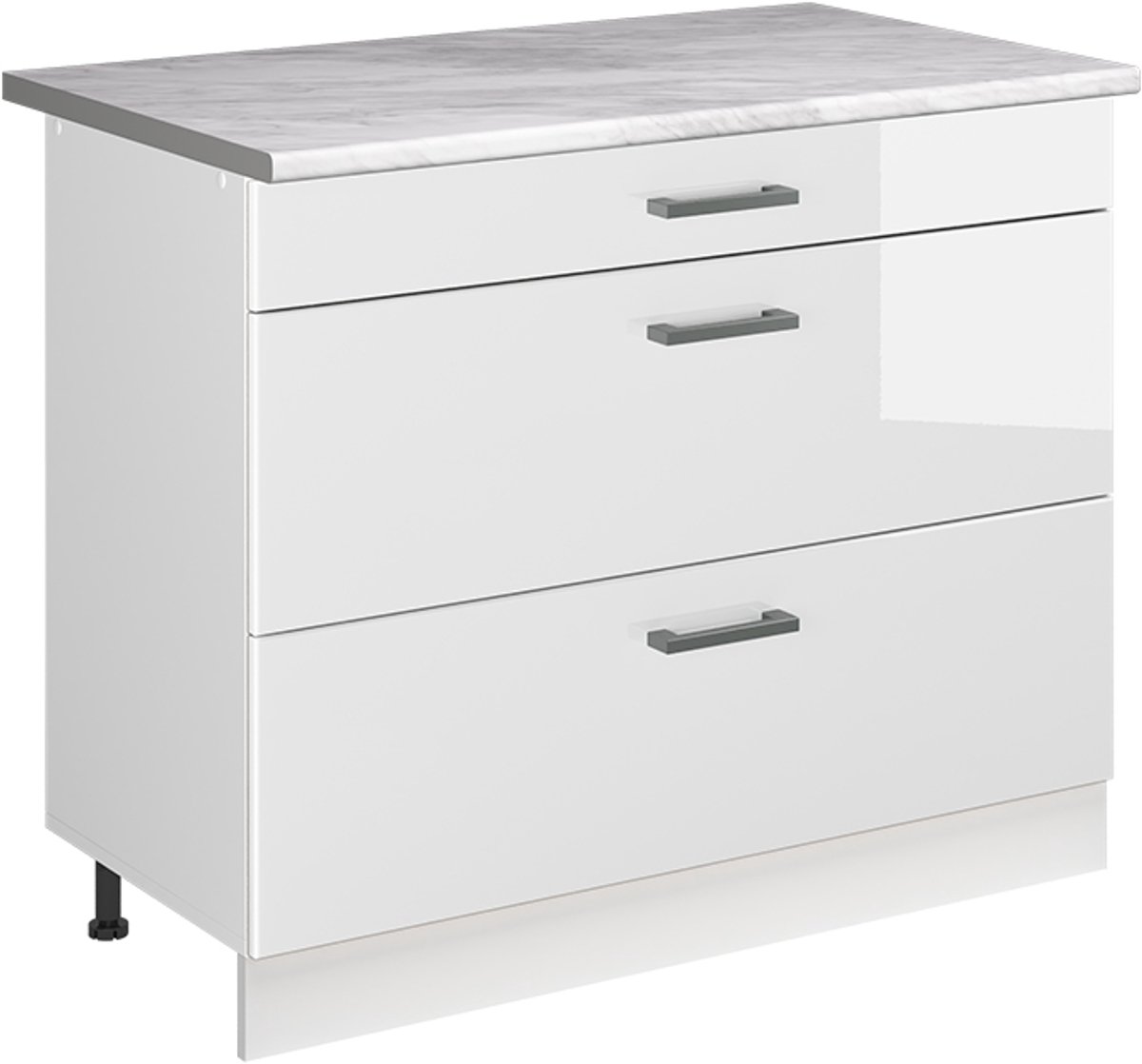 Vicco Keukenonderkast R-Line, Wit Hoogglans/Wit, 100 cm marmer werkblad