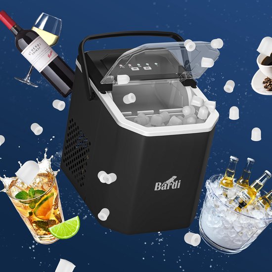 Bardi 1.3L Deluxe IJsblokjesmachine Square – IJsblokmaker Inclusief Luxe Thermosbeker en IJsschep – 9 Blokjes in 8 Minuten – ZWART — afbeelding 3