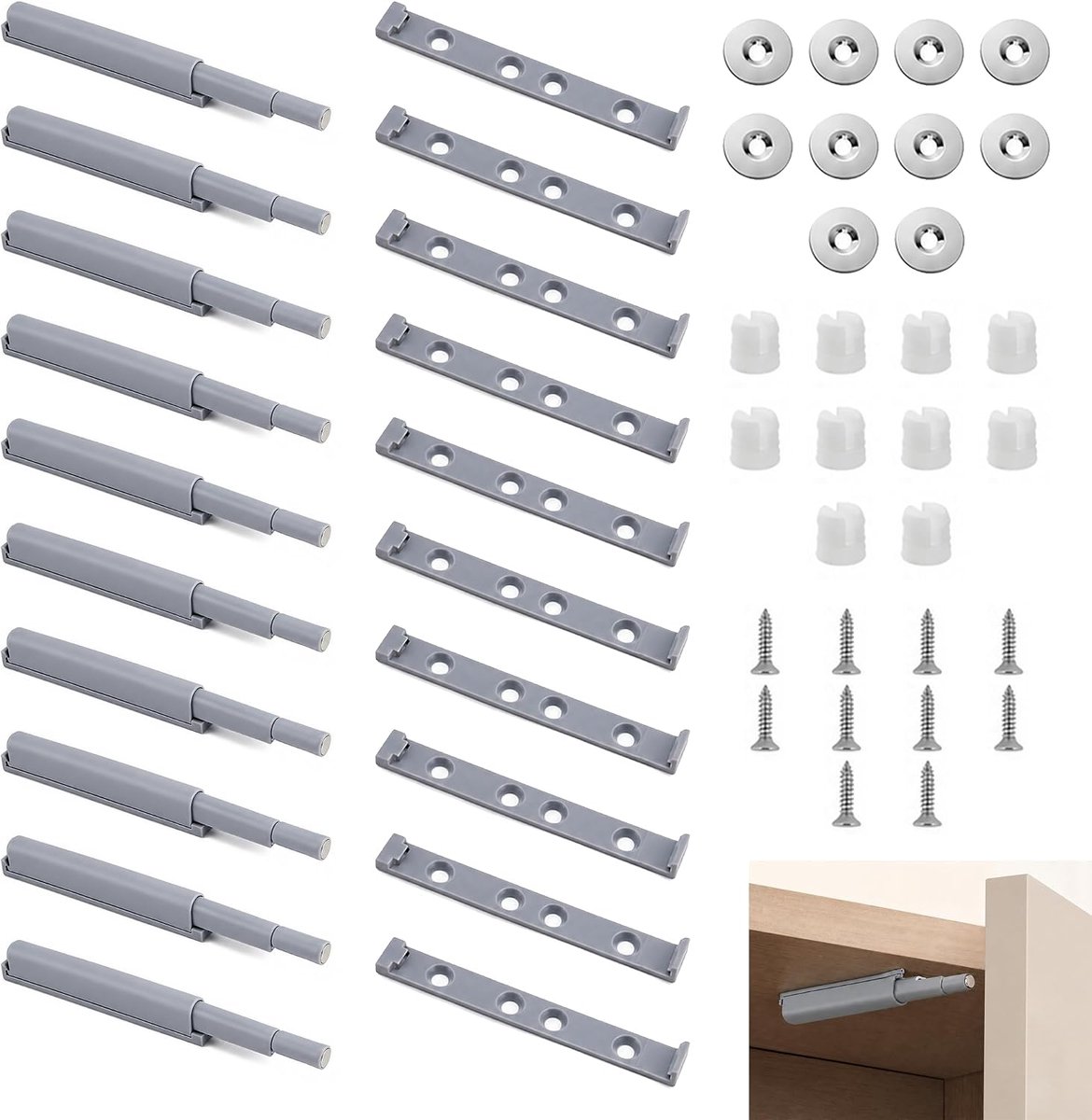10 stuks kastdeurschuivers om magnetisch te openen, stil en compact, opent en sluit automatisch kasten, kasten, keukenmeubels en bibliotheken, renovatieset