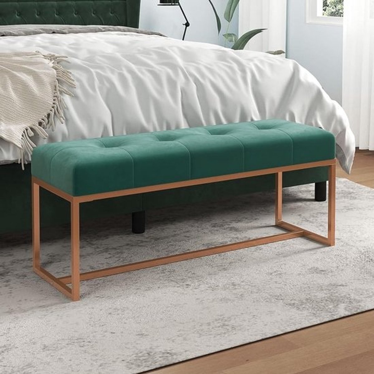 Fluwelen Bank - Zitbank - Extra zitplaats - Zacht schuimkussen - 110 cm - Groen