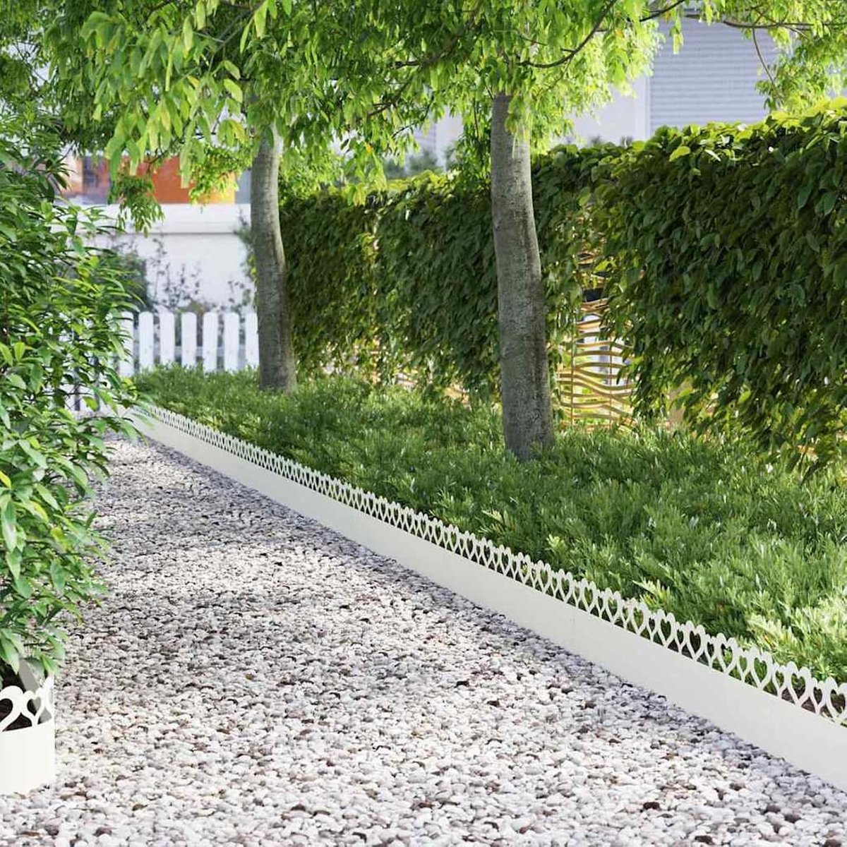 10 stuks, van staal, wit, 103 cm lang, robuuste metalen omranding voor nauwkeurige gazonbegrenzing buitenshuis