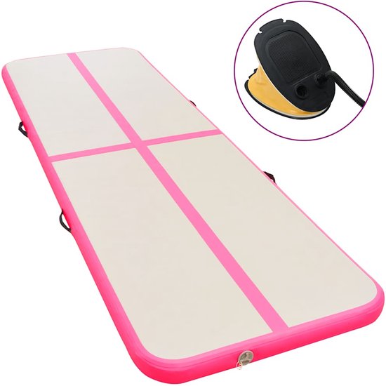 vidaXL - Gymnastiekmat - met - pomp - opblaasbaar - 300x100x10 - cm - PVC - roze van VidaXL — afbeelding 2
