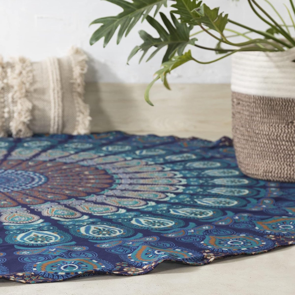 Handicrafts Ronde wandtapijt, ombré-stijl, hippie-mandala, bohemian-stijl, Indiase wandtapijt, tafelkleed, 178 cm, marineblauw