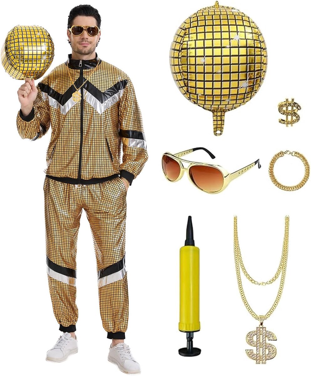 Disco trainingspak, jaren '80, hiphop-kostuum met accessoires