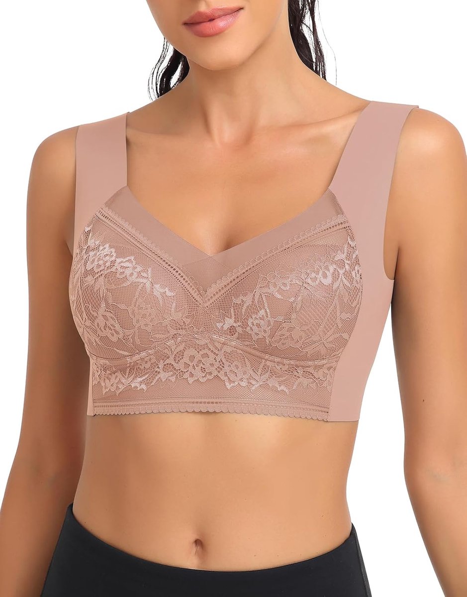 BH Kant Vrouwen Zonder Beugel Bustier Gewatteerde Dames Wireless Minimizer Push Up T-shirt Bh Comfit Slaap Trek Bra Ademend Zachte Cups Brede Bandjes Full Cup Beha