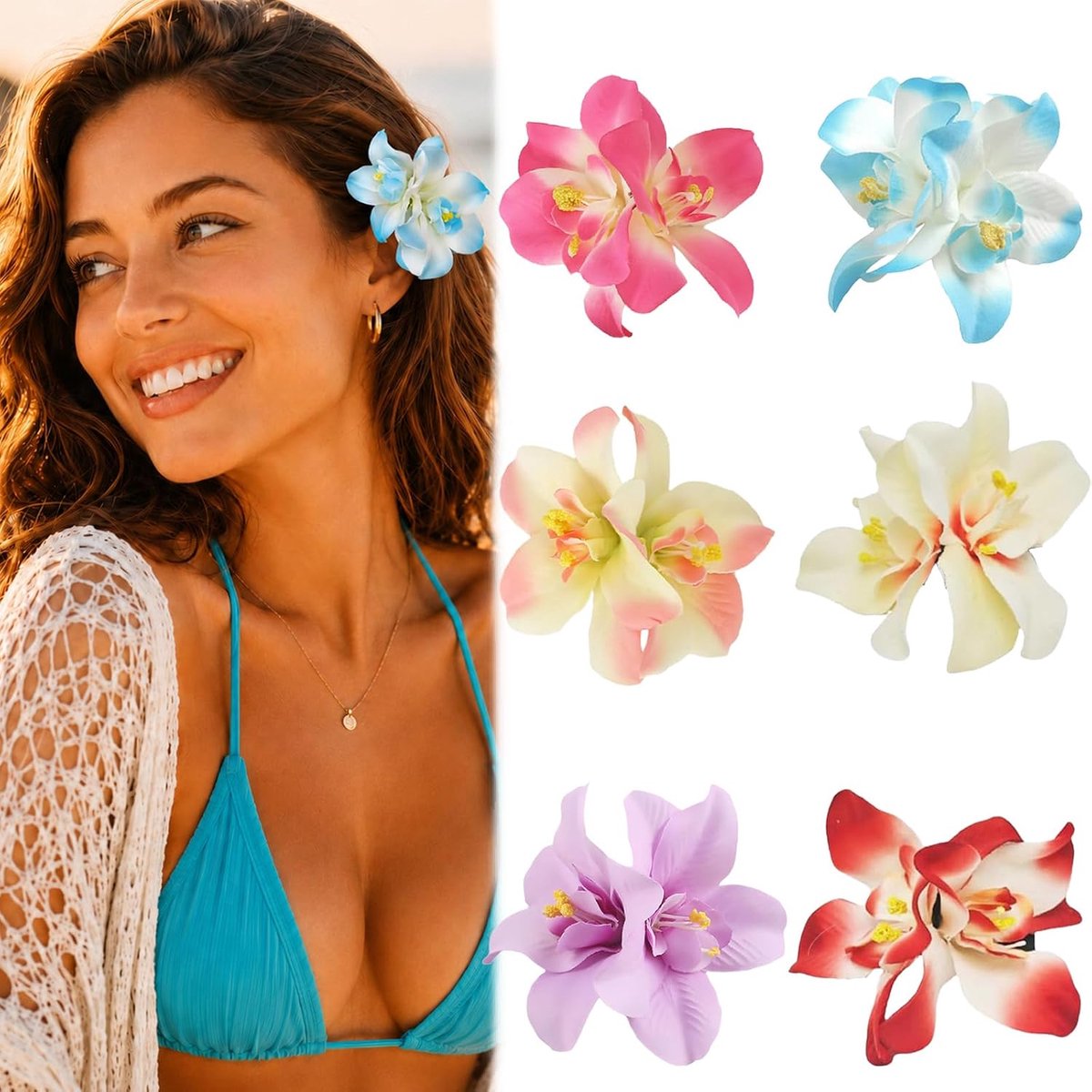 Haarspelden, 6 stuks, bloemen, haaraccessoires, dubbele orchideeën, haarspeld bloem, kunstmatige tropische bloemenhaarspelden voor vrouwen, bruidsmeisjes, strandfeest, bruiloft, vakantie