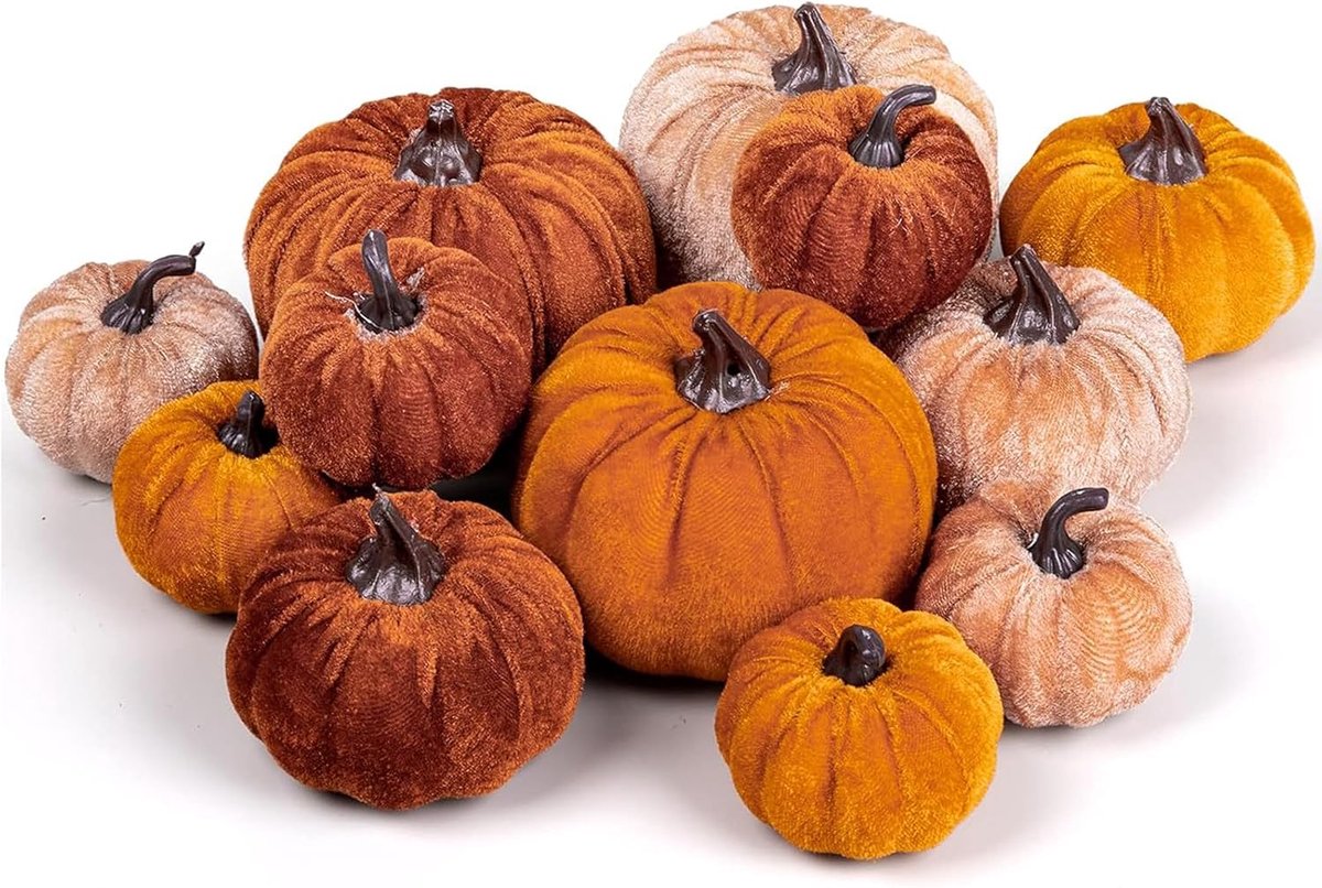 Kunstpompoenen, 12 stuks, zeer realistisch, decoratieve pompoenen, verschillende maten, schuim, herfstpompoen, voor herfstoogst, Halloween, tafeldecoratie, feest (A)