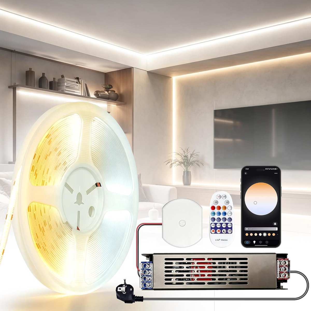 24V 2700K-6500K CCT COB ledstrip, dimbaar, 10 m, met Alexa spraakbesturing