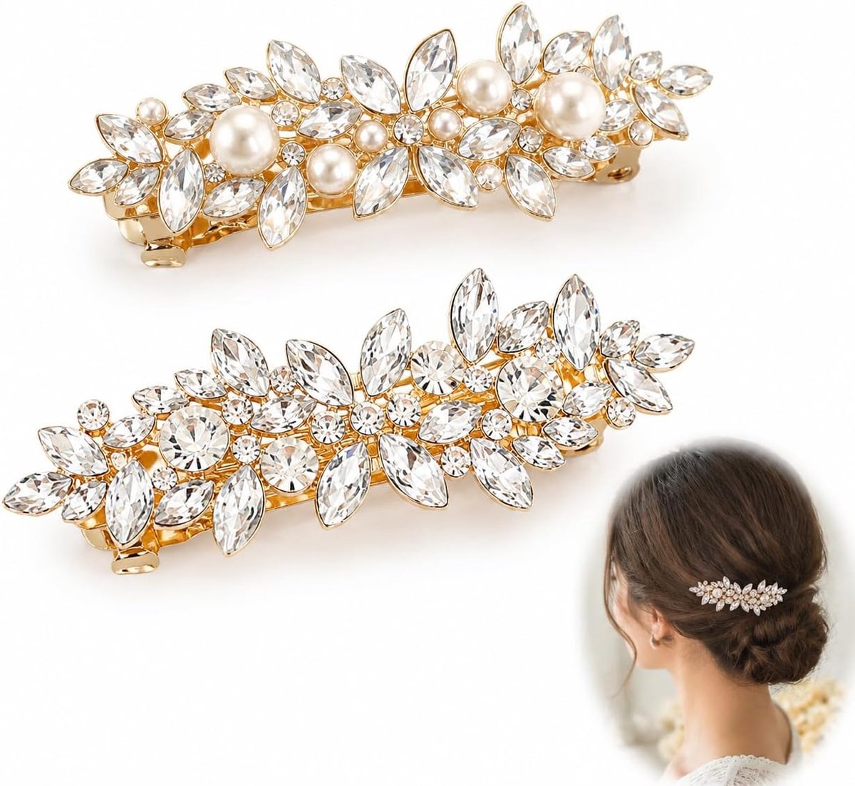 Haarspelden met gouden strass-steentjes, mooie bruidsaccessoires, glinsterende kristallen haarspelden voor bruiloft, elegante strass-haarspelden voor dames