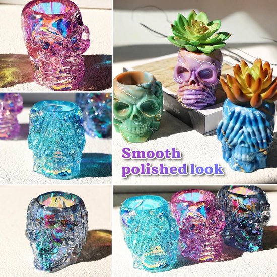 3 stuks siliconen bakvormen 3D doodskop voor epoxyhars, vaasvorm, 3D-ijsblokjes van siliconen, schedel, Halloween-schedel, doe-het-zelf, siliconen vormen, schedel voor decoratie, huis, handwerk, feest — afbeelding 2