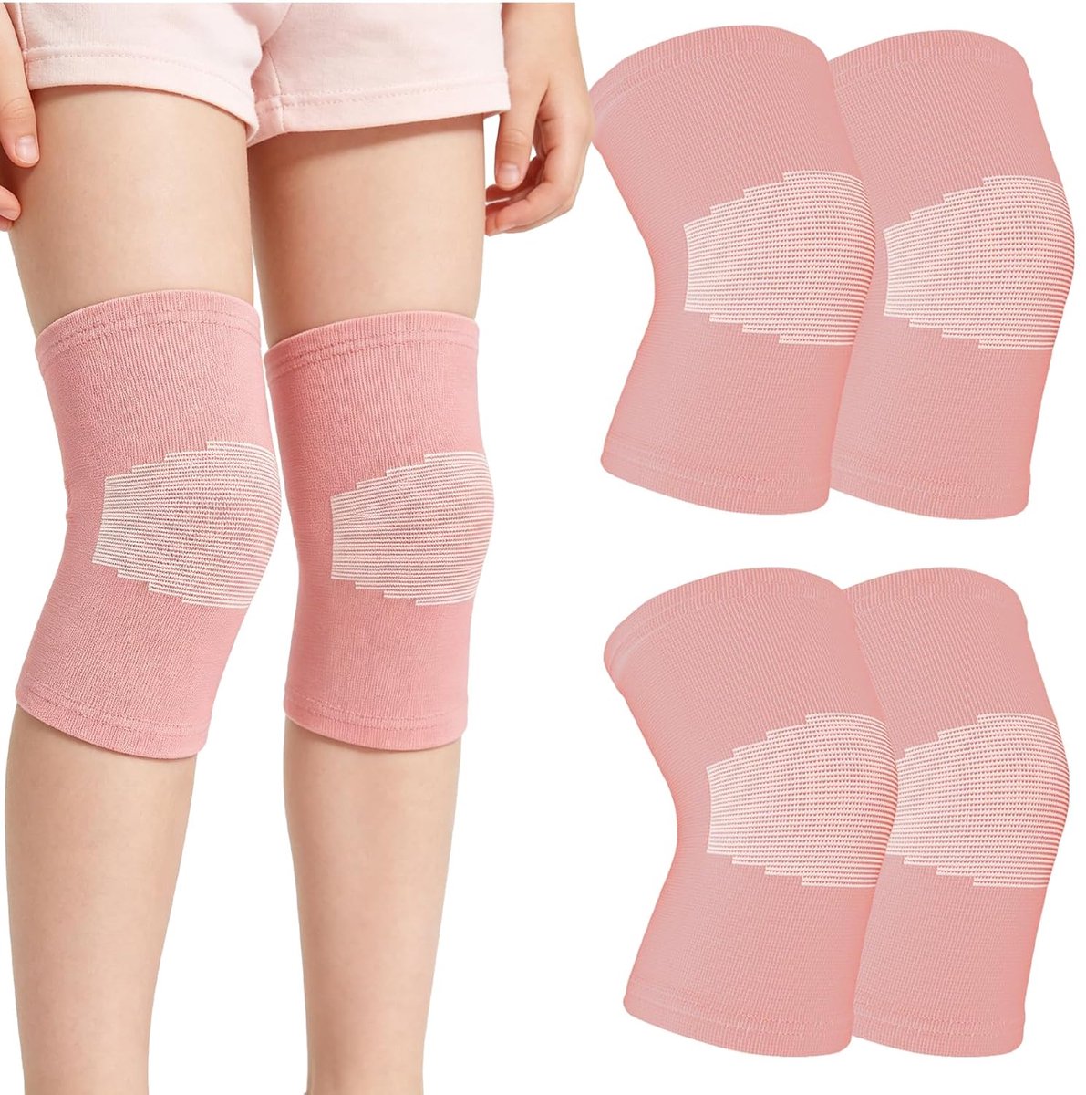Kniebeschermers van nylon, volleybal, 4 stuks, hoge elasticiteit, kniebeschermers voor kinderen, diamantpatroon, sport, voor binnen- en buitensporten (roze)