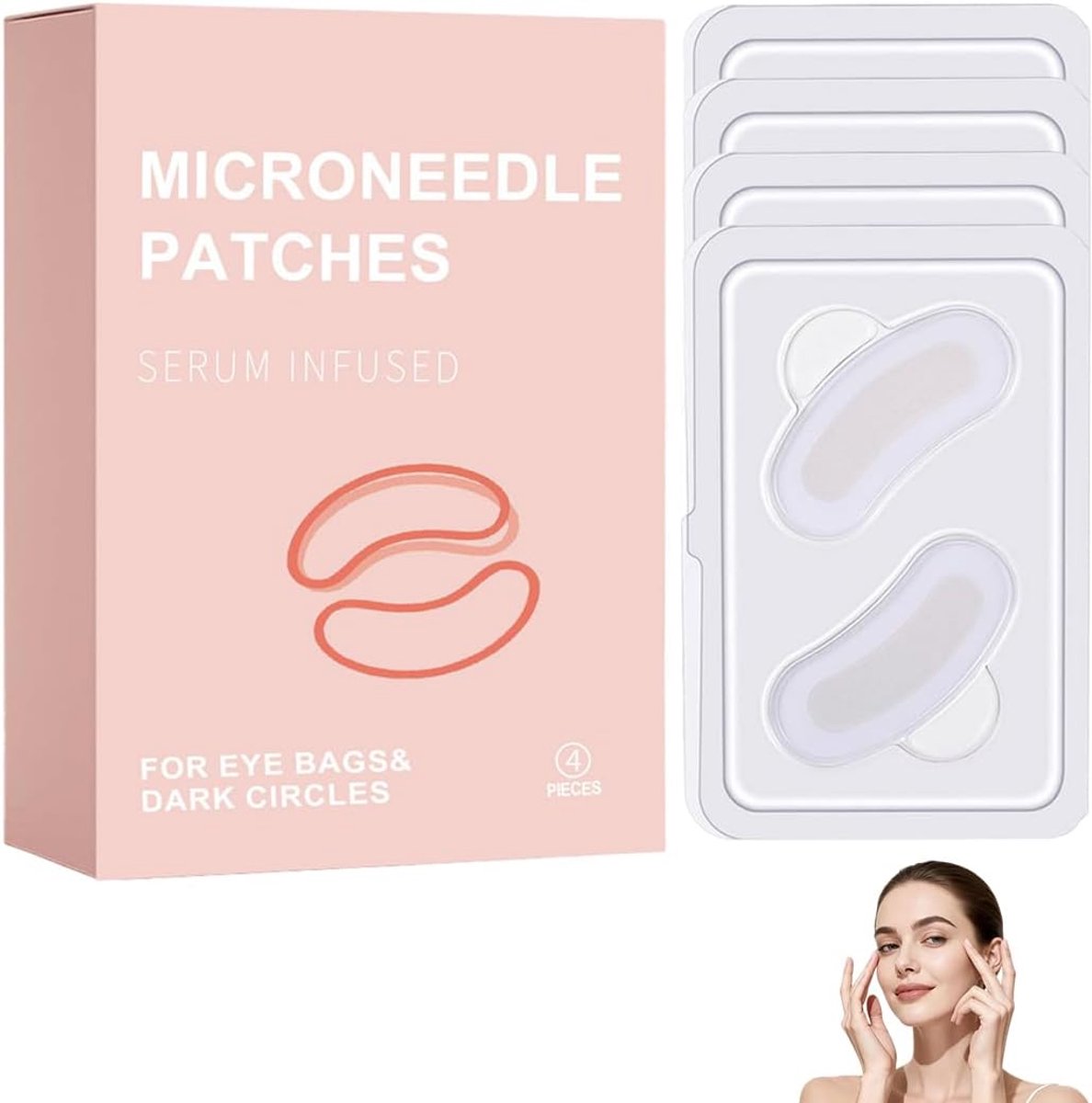 2 paar microneedling patches, microneedling oogpatches tegen wallen en rimpels, micro needling oogpads tegen kringen rond de ogen, hyaluron micro needling set vermindert rimpels, voorhoofdrimpels