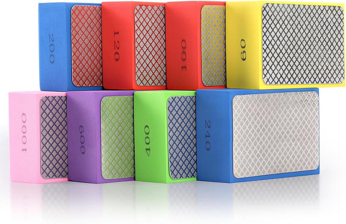 8 Stuks Hand Polijstblokken voor Tegels, Glas, Steen en Marmer - Assorted Granule Foam Backing Discs voor Keramiek en Metaal