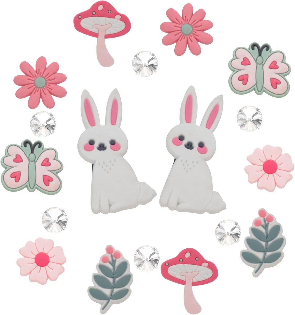 Bedels voor meisjes, 18-delige set, fonkelende decoratieve accessoires, konijntje, vlinder, bloemmotief, Standard, Kunststof Acryl, Geen edelsteen