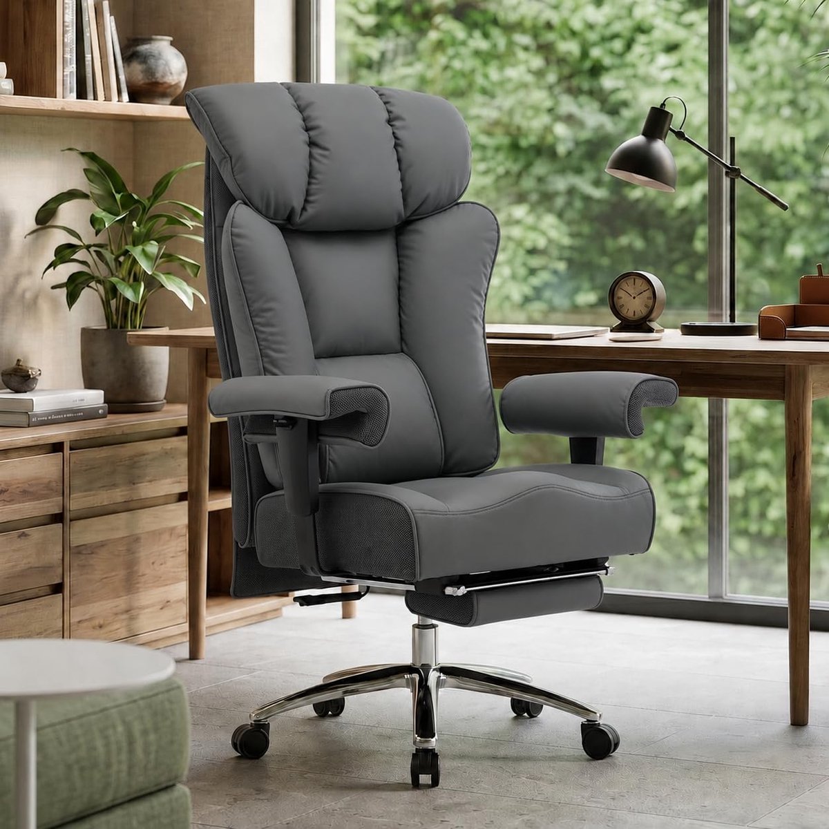 Bureaustoel met Voetensteun - Luxe PU-Leer - Verstelbare Hoogte - Ergonomisch Comfort voor Thuis en Kantoor - ShopVlot