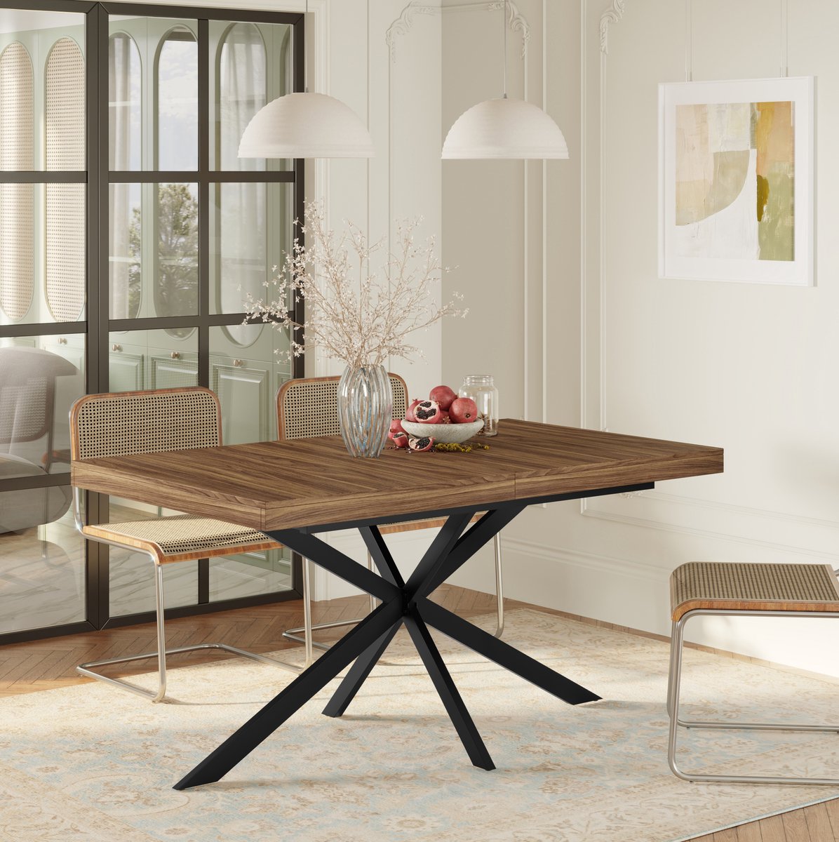 MODFU Uitschuifbare Eettafel Met Opbergruimte - MDF - Walnoot - 140-180 Cm