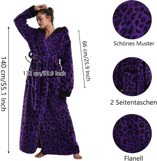 Badjas met Capuchon voor Dames & Herren - Flanellen Ochtendjas Extra Lang (140cm), Unisex met 2 Zakken & Verstelbare Gordel voor Thuis & SPA — afbeelding 5