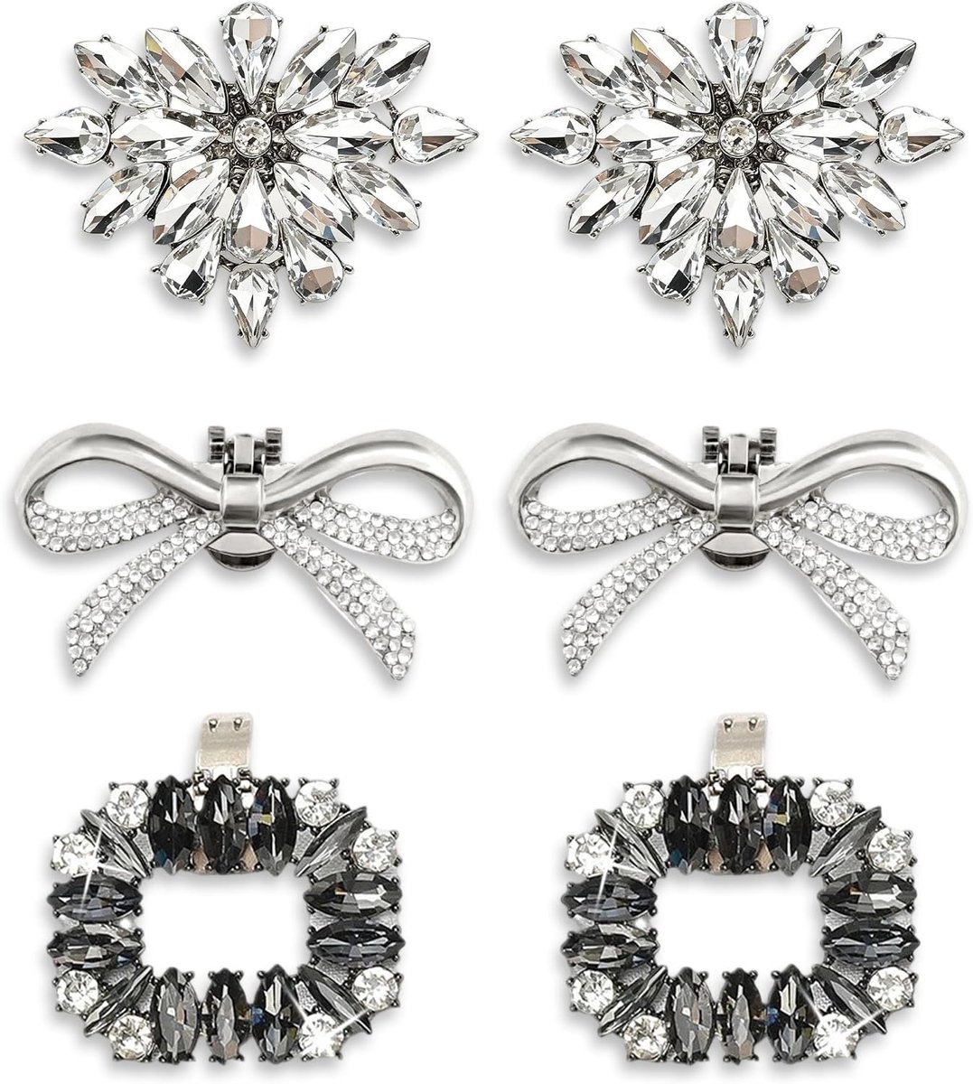 6 Stuks Strass Schoenklemmen, 3 Stijlen Schoen Clip met Kristal en Metaal, Schoenklemmen voor Vrouwen als Afneembare Decoratie voor Pumps, Sandalen, High Heels, Bruid en Feest