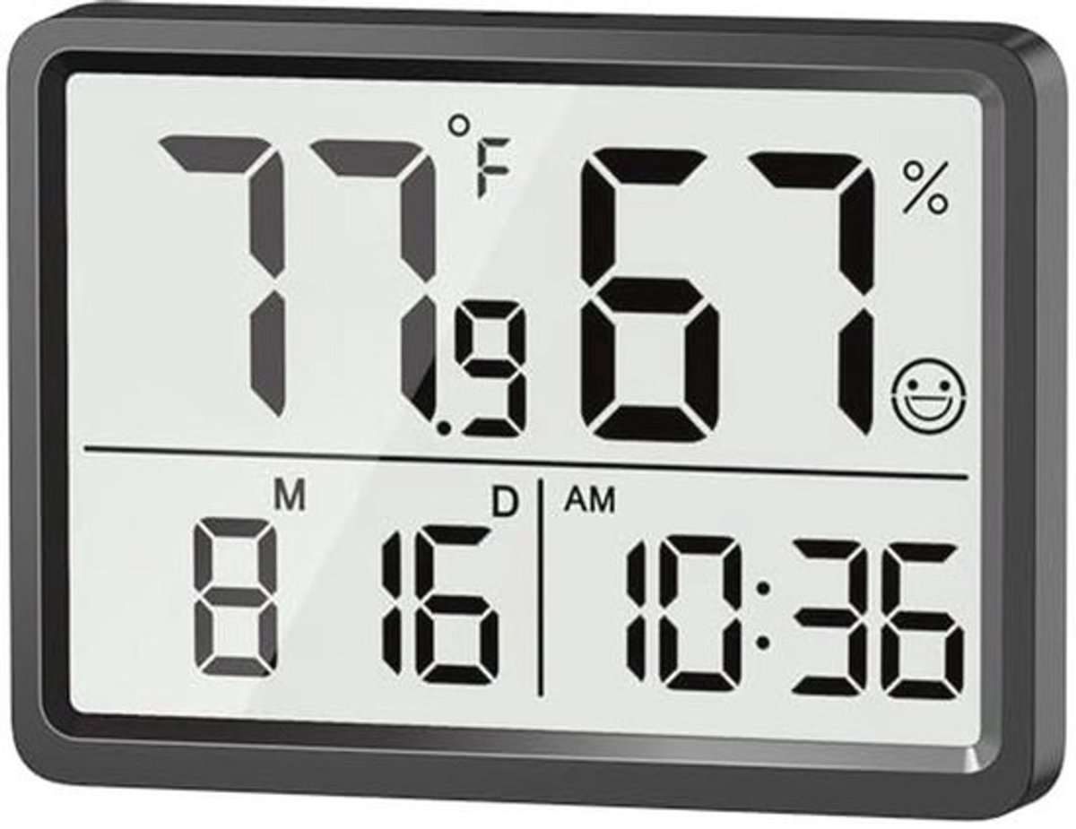 Digitale thermometer en hygrometer voor binnen met grote LCD-cijfers