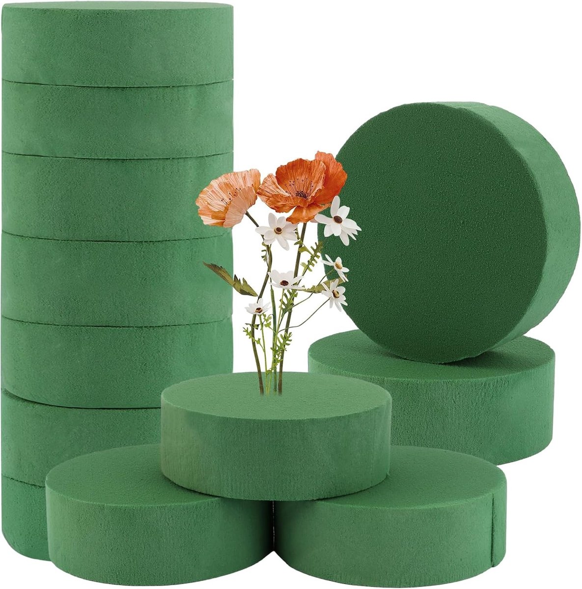 Set van 12 Ronde Schuim Sponzen 12 x 4 cm voor Bloemenarrangementen, Groene Stimulatie Schuim, Ideaal voor Verse Bloemen en Mos