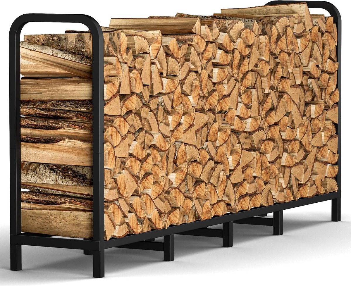 Houtsplijter - Zwart - 162 x 30 x 79 cm - Metalen brandhoutrek met verstelbare hoogte - Voor binnen en buiten