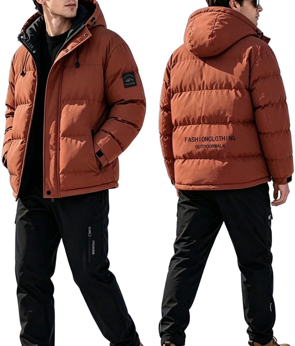 Currero Winterjas Parka Heren Lange Jas Mannen Wintermantel Overjas Gewatteerd Waterdicht Winter Stijlvol Mantel Volwassen Baksteenrood Baksteenrood-1