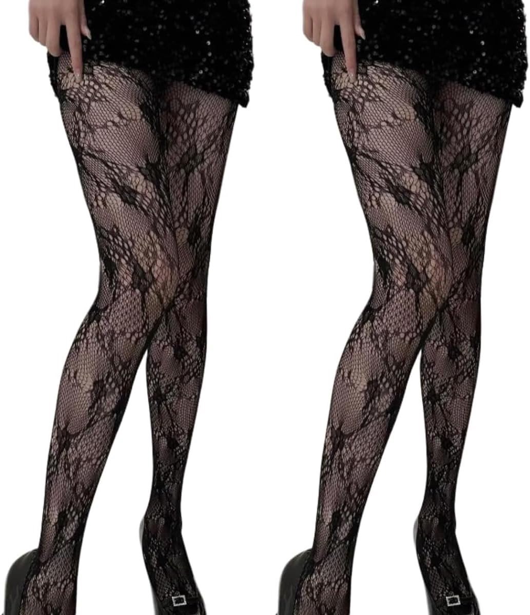 Elegante zwarte bloemenpatroon panty voor dames - romantische vintage mesh-strumpfhose voor Valentijnsdag, sexy look en verleiding