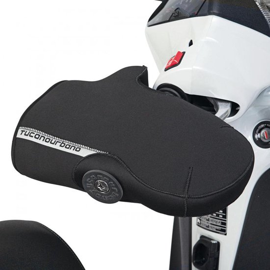 Zwarte Tucano Urbano neopreen handmof met reflecterende bies en logo.