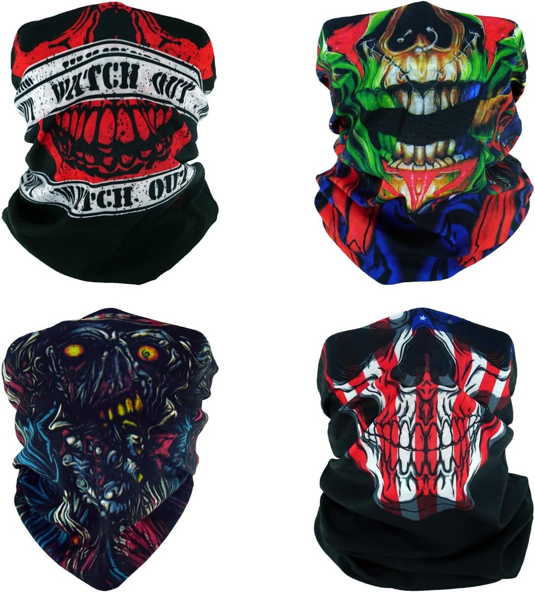 4 Skull Zombie Hoofdband Bandana Bivakmuts Halfgelaatsmasker Shield Head Hair Scarf Neck Gaiter Hat Multifunctioneel Voor Dames Heren Ademend Herbruikbaar Wasbaar Rood Zwart