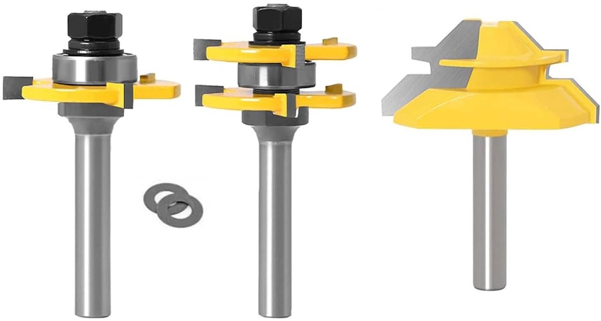 45° Lock Miter Router Bits Set met 2 Tongue en Groove Bits - Houtbewerking Gereedschap voor Precisieverbindingen en Efficiënte Montage