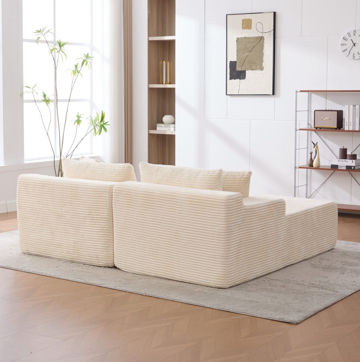 MEUNIQ Modulaire hoekbank 200 x 174 cm met chaise longue, chenille bekleding, 30D schuimvulling, antislip onderzijde en kussen voor woonkamer, beige