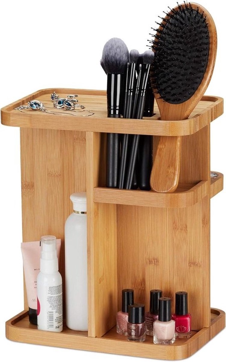 Bamboe draaibare make-up organizer - 31 x 255 x 18 cm - voor badkamer en kaptafel - natuurlijke kleur