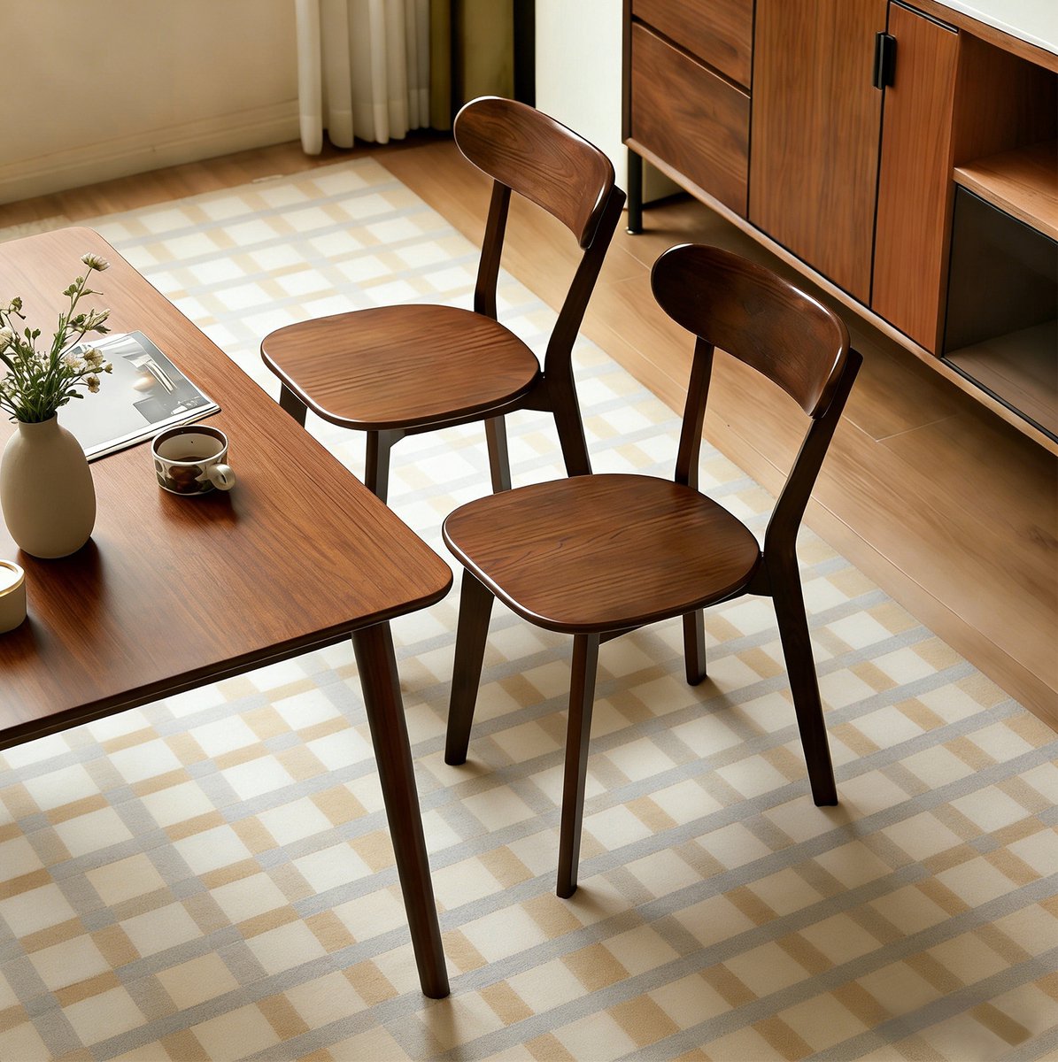 MODENUIT Eetkamerstoel 78 x 49,5 cm - Set Van 2 Met Verstelbare Voetdoppen - Eetkamer - Hout - Walnoot