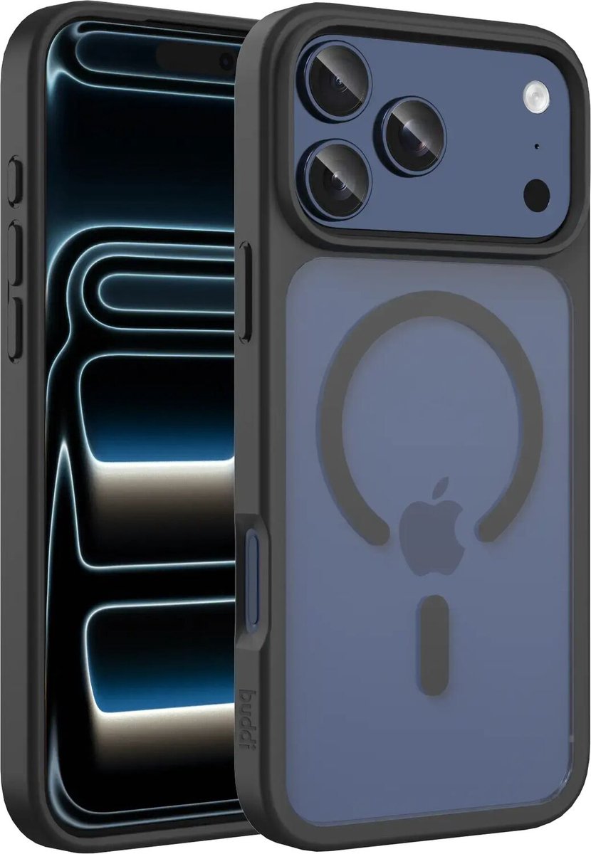 Buddi Frost Hoesje Geschikt voor Apple iPhone 17 Pro - Mat Zwart - MagSafe Back Cover - Matchende kleur - Shockproof - Slank