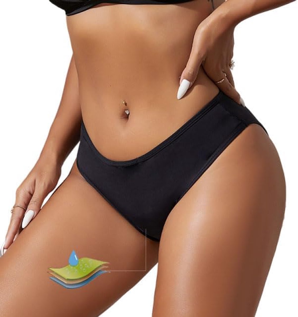 Menstruatiebroekje voor zwemmen, middelhoge taille, menstruatiebroekje voor tienermeisjes en dames, 4-laags lekvrij menstruatiebadkleding, naadloos voor wateractiviteiten.