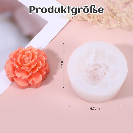 3 stuks kaarsvormen, siliconen, rozen, anjer, pioenroos, gietvormen, kaarsvormen om te gieten, bloemen, 3D (kruidnagel) — afbeelding 4