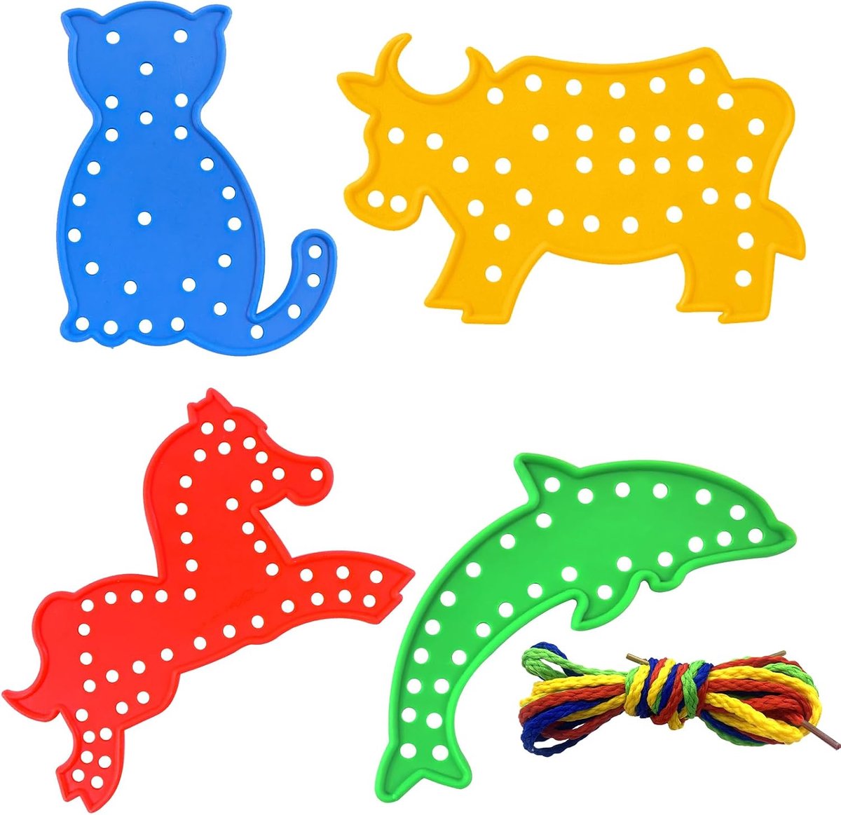 Kinderspeelgoed van 2-5 jaar, 4 stuks rijgspeelgoed voor peuters, schattig, lichtgevend, dierenvorm, veters, speelgoed voor peuters, reizen, speelgoed, fijne motoriek, cadeau voor kinderen