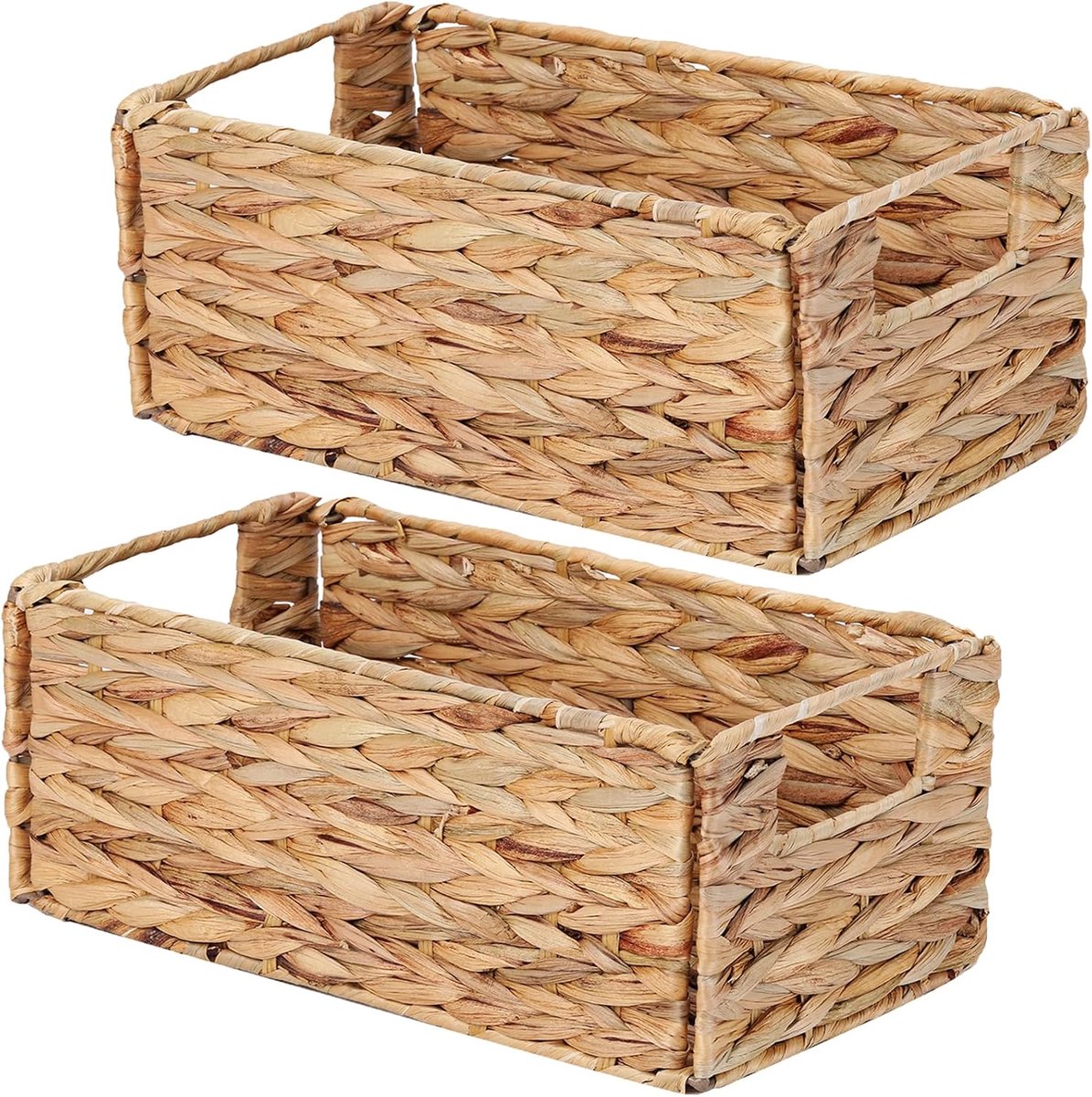Rieten opbergmand, set van 2 handgeweven opbergmanden om te organiseren, kleine rieten mand voor toiletpapier, opvouwbare kubus-organizerbakken voor planken en badkamer (waterhyacint)
