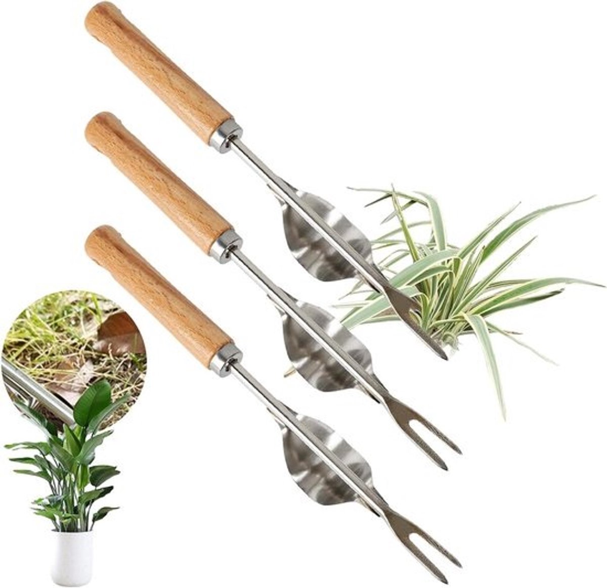 Stainless Steel Weed Cutter Remover - Wooden Handle Lawn Edge Device for Moss Removal Tools